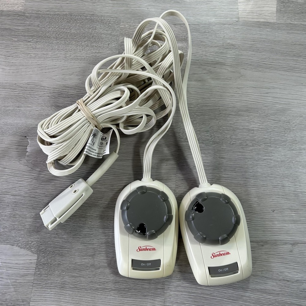 Sunbeam Heated Blanket Bed Sheet Clip Dual Controllers PAC-322 J85KQP White Cord
